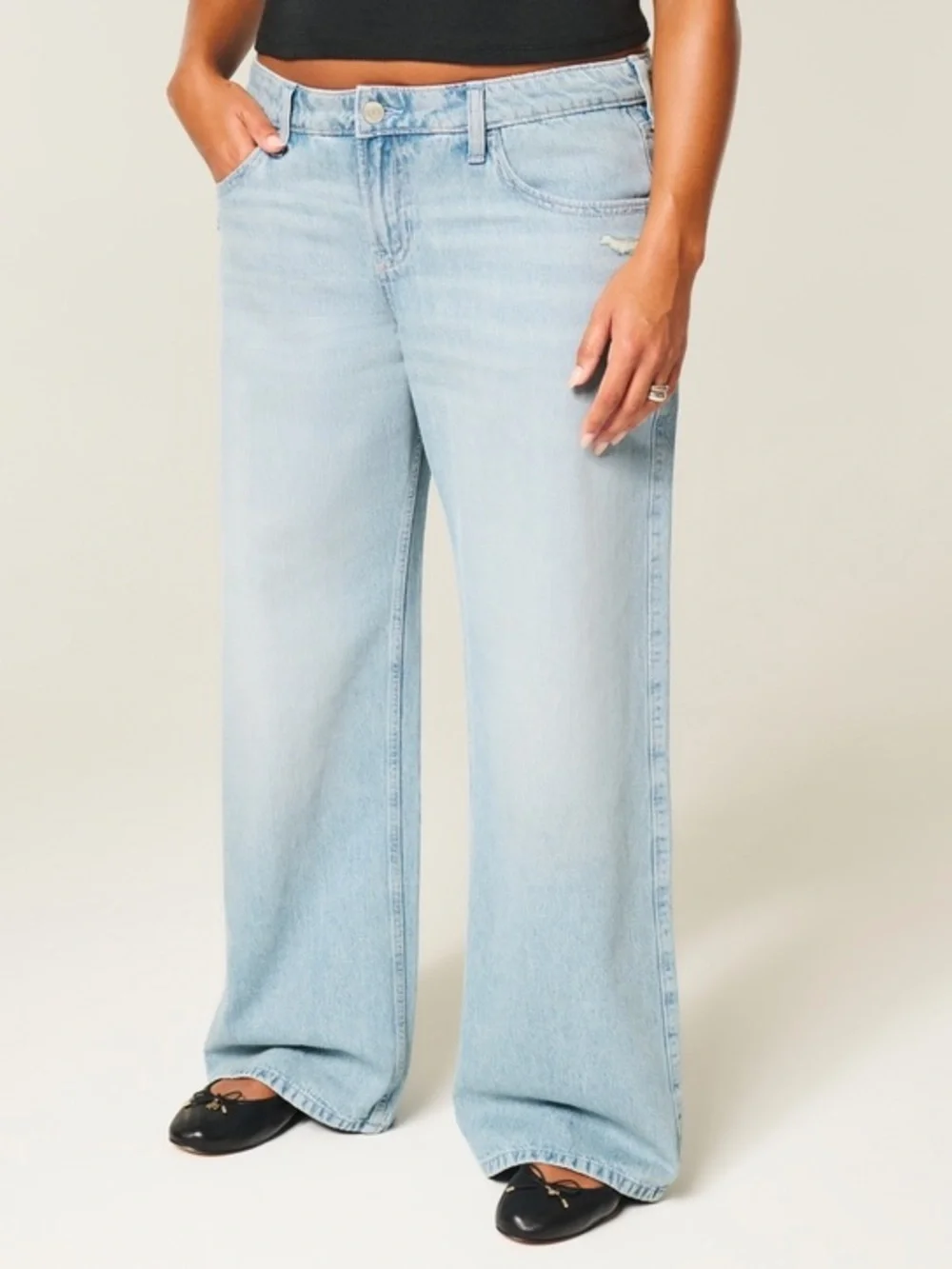 Hollister Low Rise Baggy Wide Leg Jeans Light Wash Denim - Picture 3 of 6